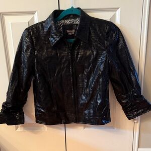 Anthracite Elegant Black Snakeskin Textured Faux Leather Jacket